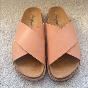 Free People Tan Cross-Over Slide Sandals NWOT